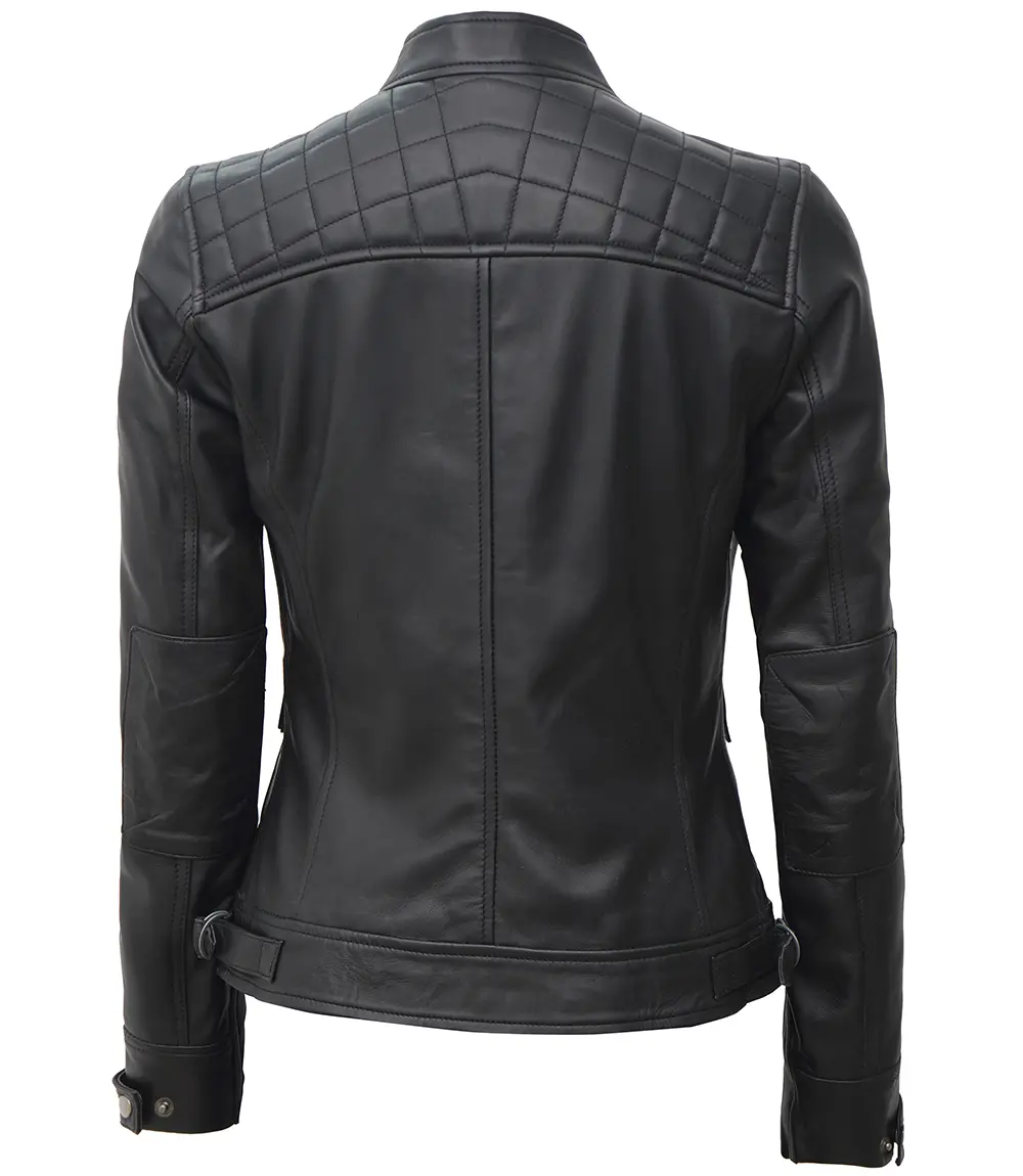 Women’s Black Lambskin Jacket with Quilted Shoulders