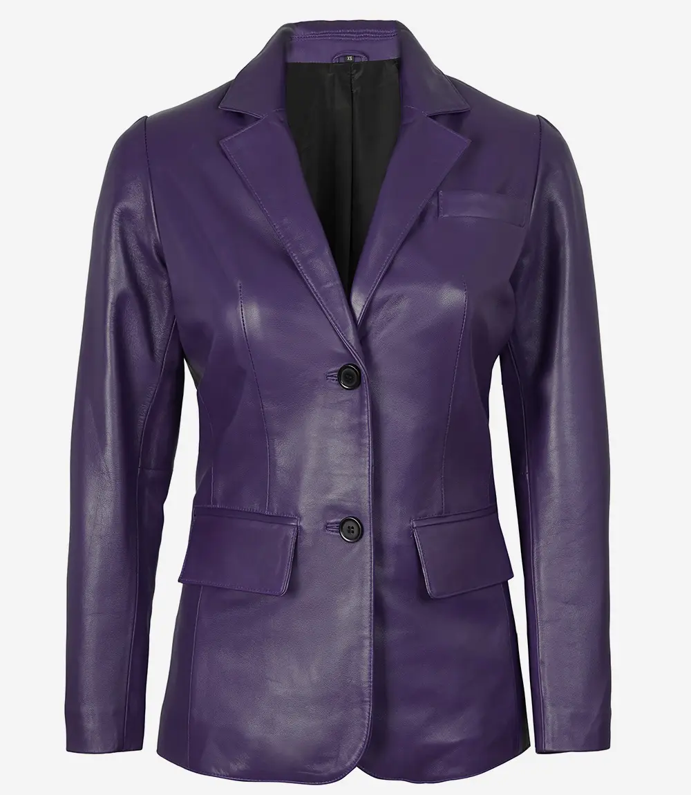 Women’s Purple Leather Blazer Jacket