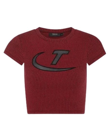 Women’s two tone rib tee – red/black