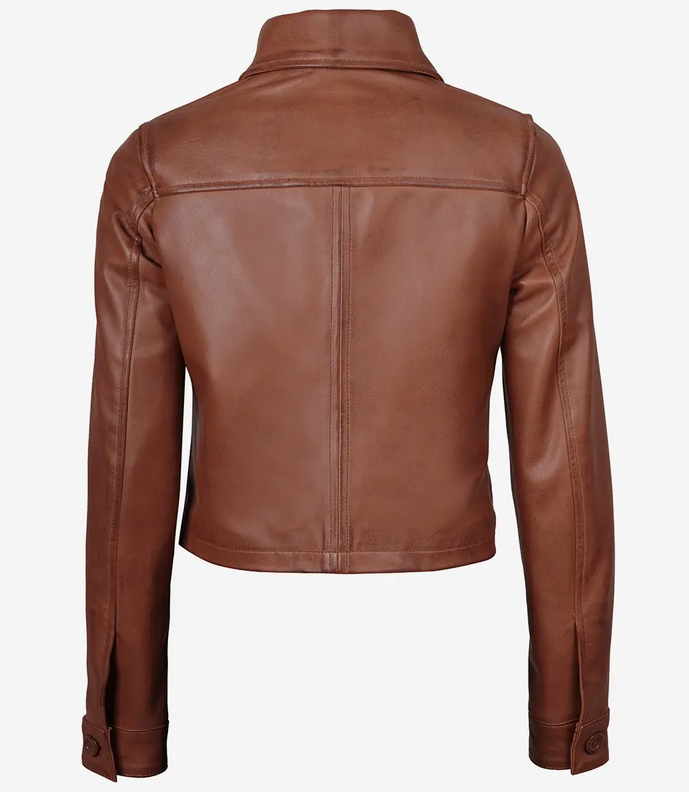 Women’s Cognac Brown Cropped Leather Jacket