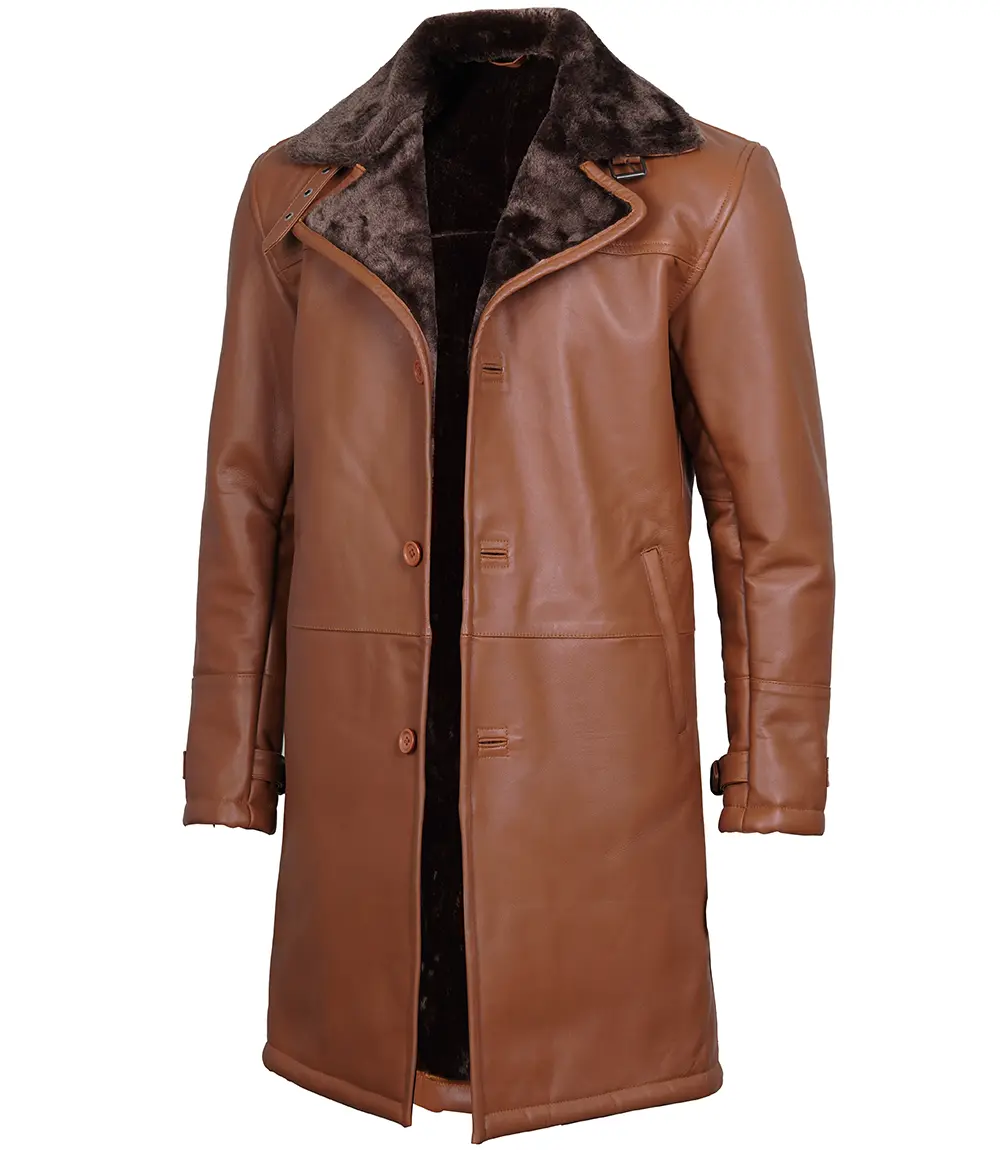Men’s Cognac Brown Shearling Leather Coat