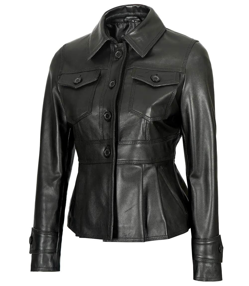 Women’s Black Peplum Leather Jacket